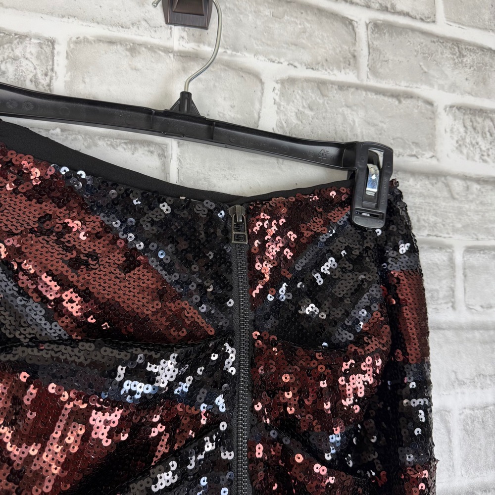 Veronica Beard Sequin Ruched Front Zip Mini Skirt Black Copper Silver Size 0 - Picture 2 of 8